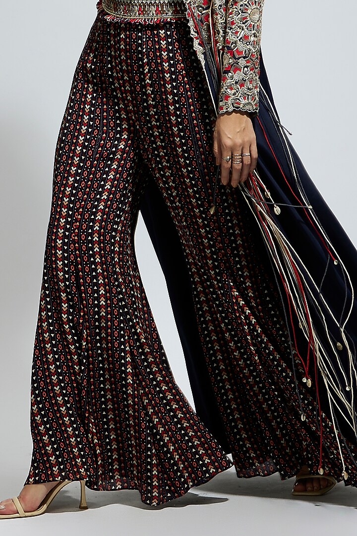 Blue Silk Printed Bridal Sharara Set by SVA BY SONAM & PARAS MODI at Pernia's Pop Up Shop