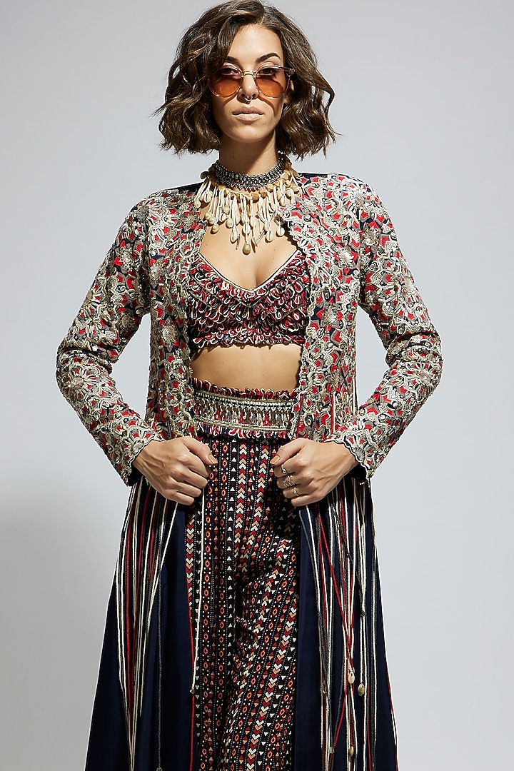 Blue Silk Printed Bridal Sharara Set by SVA BY SONAM & PARAS MODI at Pernia's Pop Up Shop