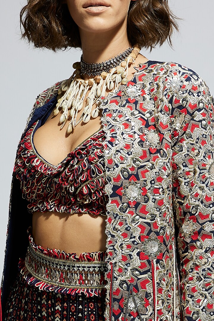 Blue Silk Printed Bridal Sharara Set by SVA BY SONAM & PARAS MODI at Pernia's Pop Up Shop