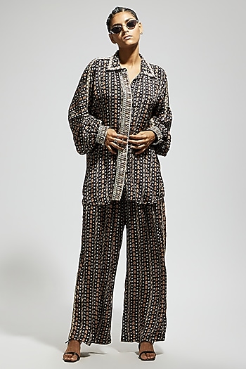 Black Crepe Boho Printed Co-Ord Set by SVA BY SONAM & PARAS MODI at Pernia's Pop Up Shop