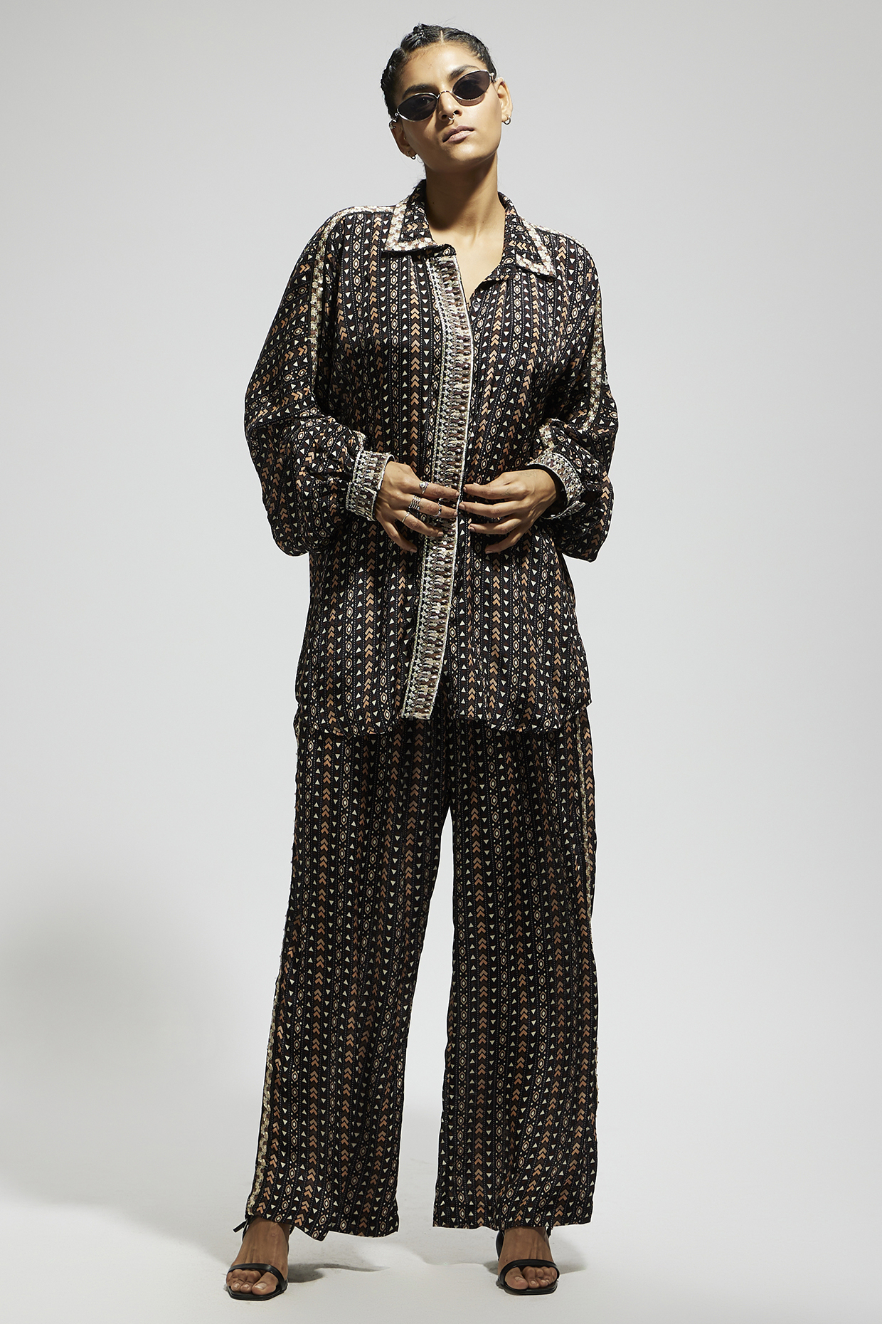 Black Crepe Boho Printed Co-Ord Set by SVA BY SONAM & PARAS MODI at Pernia's Pop Up Shop