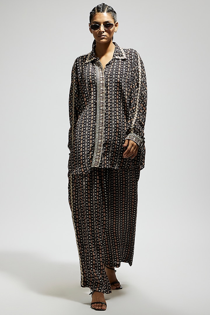 Black Crepe Boho Printed Co-Ord Set by SVA BY SONAM & PARAS MODI at Pernia's Pop Up Shop
