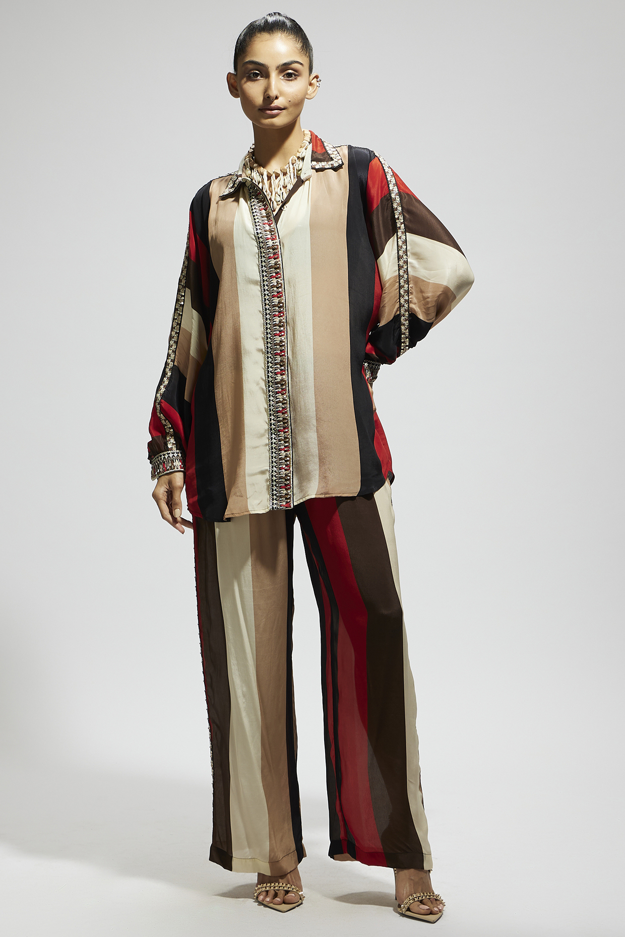 Multi-Colored Crepe Striped Co-Ord Set by SVA BY SONAM & PARAS MODI at Pernia's Pop Up Shop