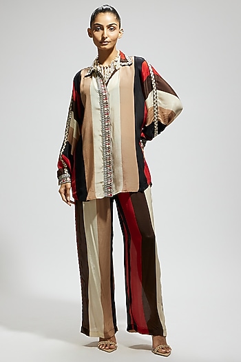 Multi-Colored Crepe Striped Co-Ord Set by SVA BY SONAM & PARAS MODI at Pernia's Pop Up Shop