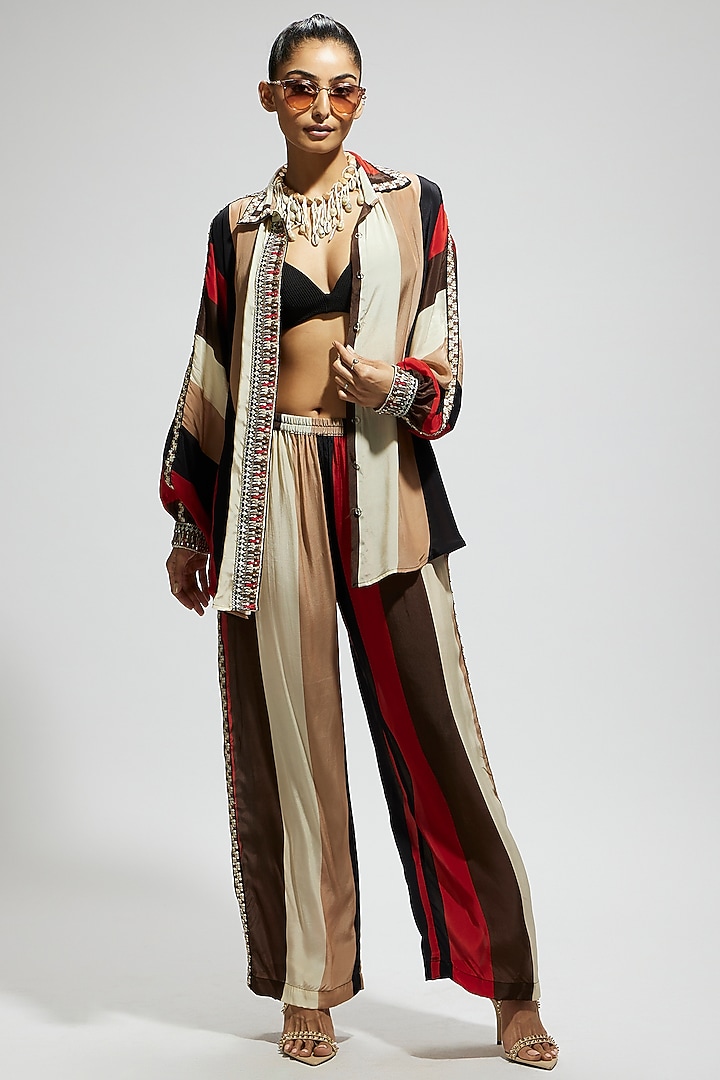 Multi-Colored Crepe Striped Co-Ord Set by SVA BY SONAM & PARAS MODI at Pernia's Pop Up Shop