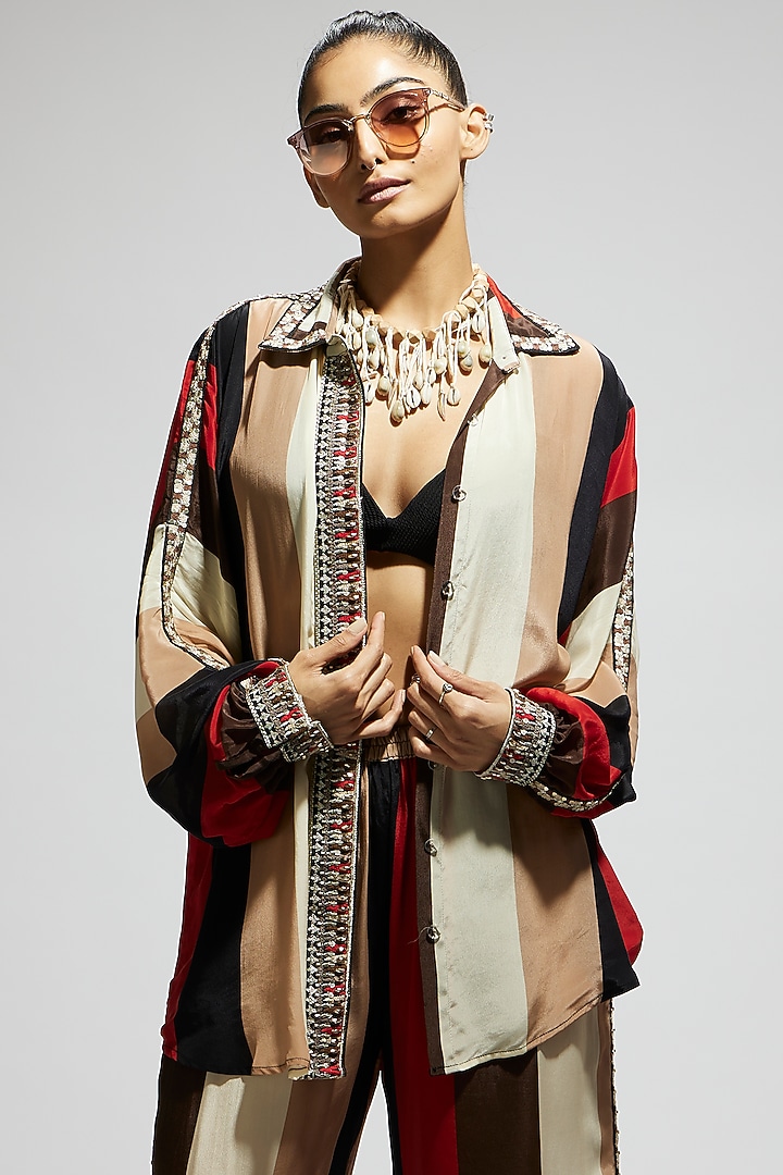 Multi-Colored Crepe Striped Co-Ord Set by SVA BY SONAM & PARAS MODI at Pernia's Pop Up Shop