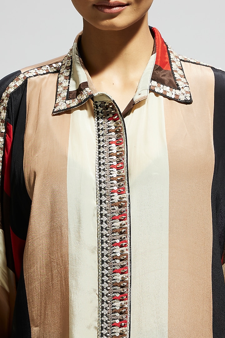 Multi-Colored Crepe Striped Co-Ord Set by SVA BY SONAM & PARAS MODI at Pernia's Pop Up Shop
