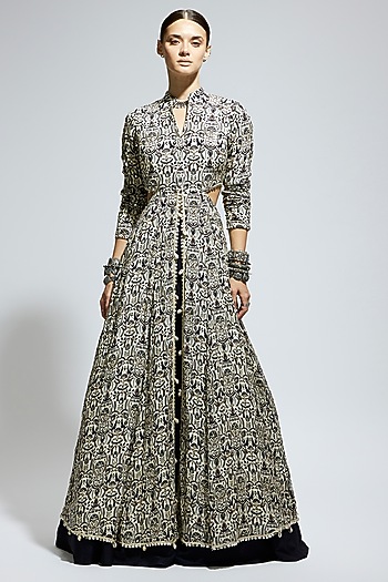 White Crepe Embellished Cut-Out Jacket Set by SVA BY SONAM & PARAS MODI at Pernia's Pop Up Shop