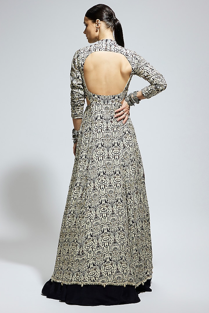 White Crepe Embellished Cut-Out Jacket Set by SVA BY SONAM & PARAS MODI at Pernia's Pop Up Shop