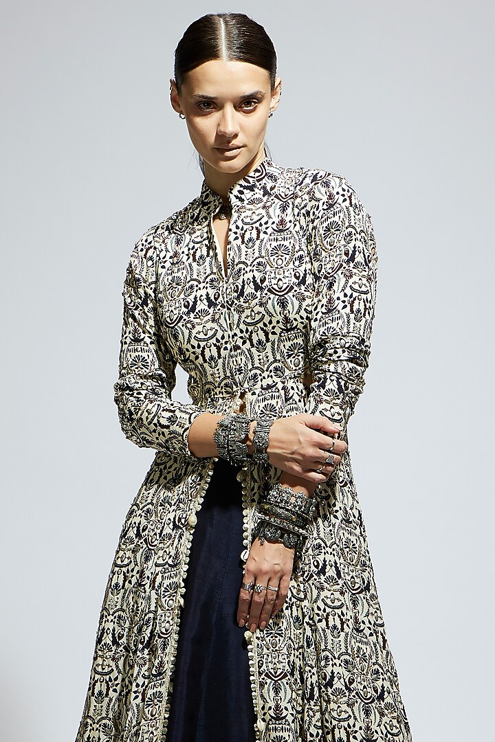 White Crepe Embellished Cut-Out Jacket Set by SVA BY SONAM & PARAS MODI at Pernia's Pop Up Shop