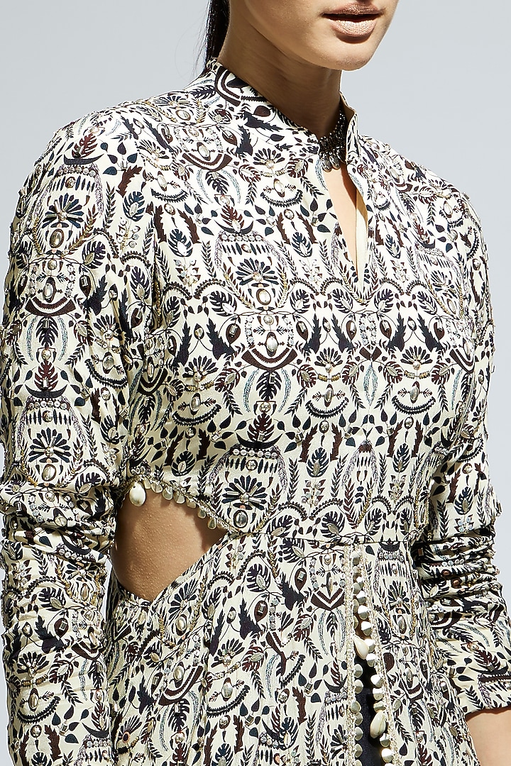 White Crepe Embellished Cut-Out Jacket Set by SVA BY SONAM & PARAS MODI at Pernia's Pop Up Shop