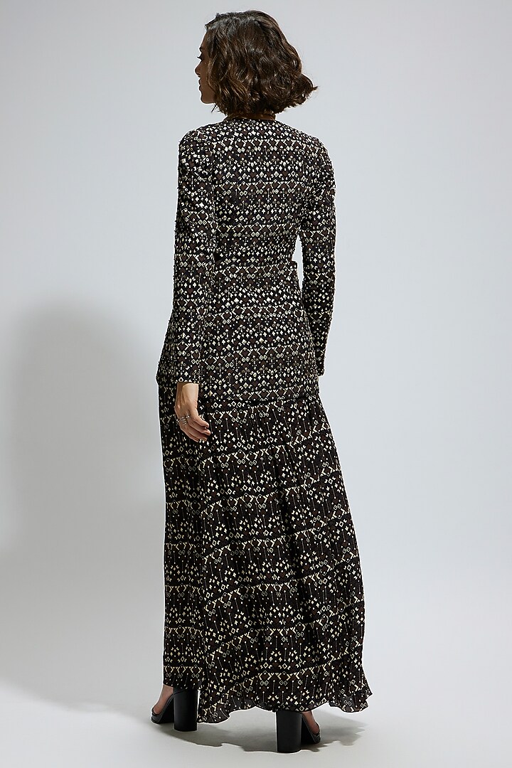 Black Crepe Printed Flared Pant Set by SVA BY SONAM & PARAS MODI at Pernia's Pop Up Shop