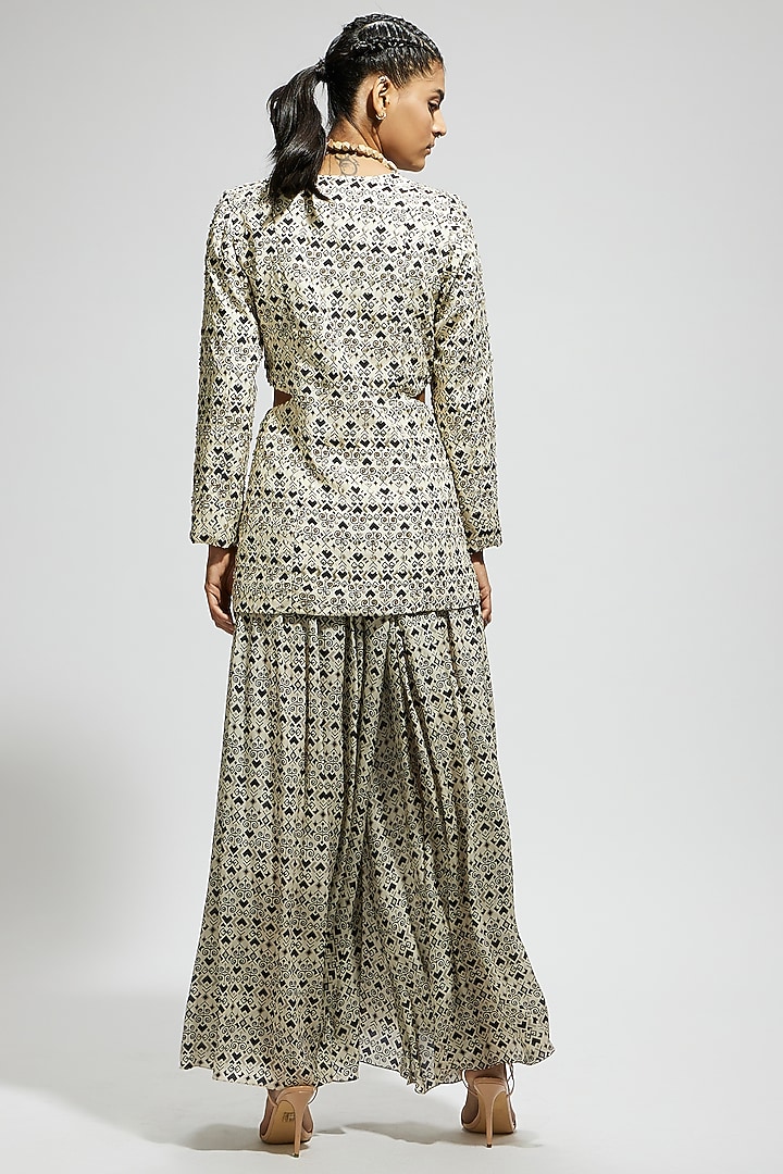 White Crepe Printed Flared Pant Set by SVA BY SONAM & PARAS MODI at Pernia's Pop Up Shop