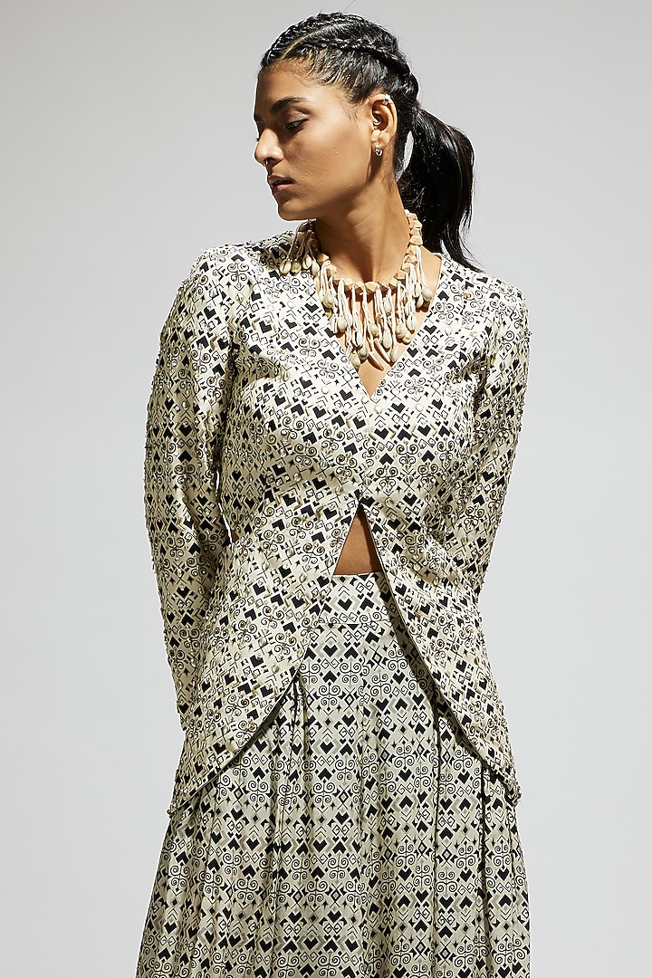 White Crepe Printed Flared Pant Set by SVA BY SONAM & PARAS MODI at Pernia's Pop Up Shop