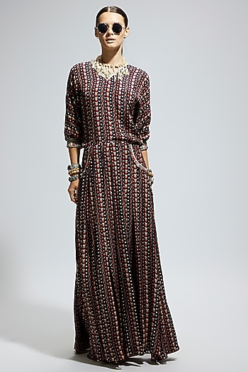 Blue Crepe Printed Jumpsuit by SVA BY SONAM & PARAS MODI at Pernia's Pop Up Shop