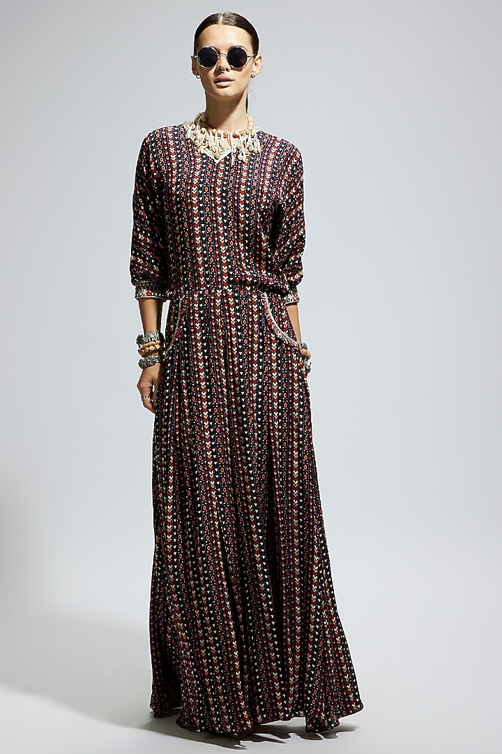 Blue Crepe Printed Jumpsuit by SVA BY SONAM & PARAS MODI at Pernia's Pop Up Shop