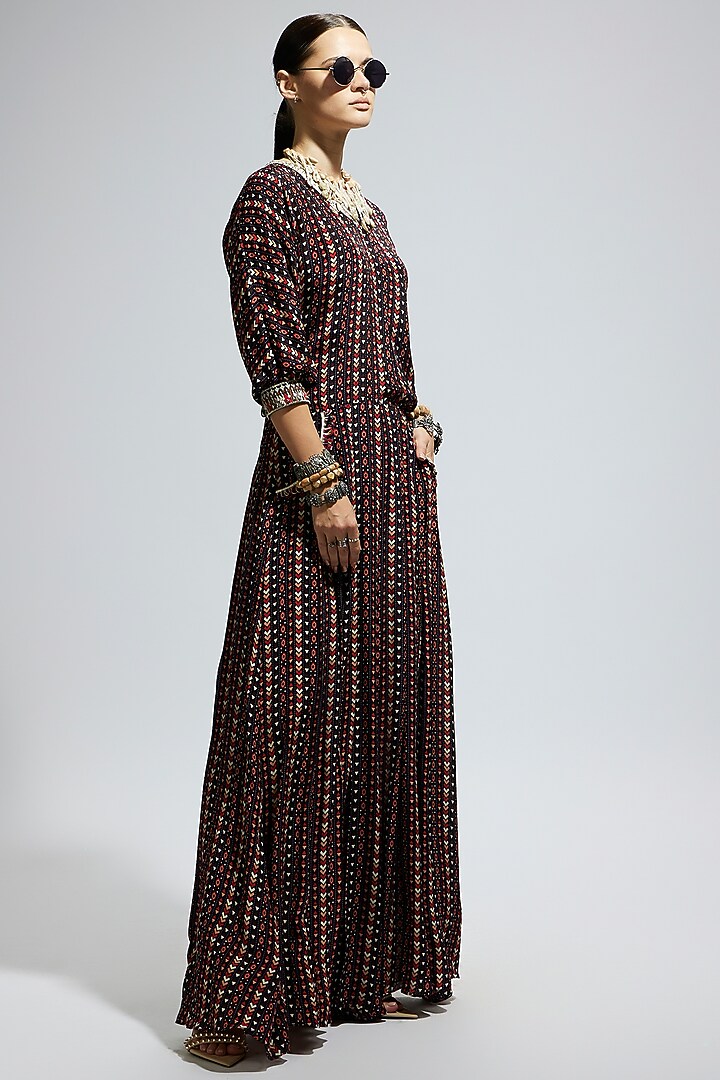 Blue Crepe Printed Jumpsuit by SVA BY SONAM & PARAS MODI at Pernia's Pop Up Shop