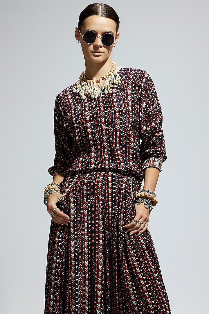 Blue Crepe Printed Jumpsuit by SVA BY SONAM & PARAS MODI at Pernia's Pop Up Shop
