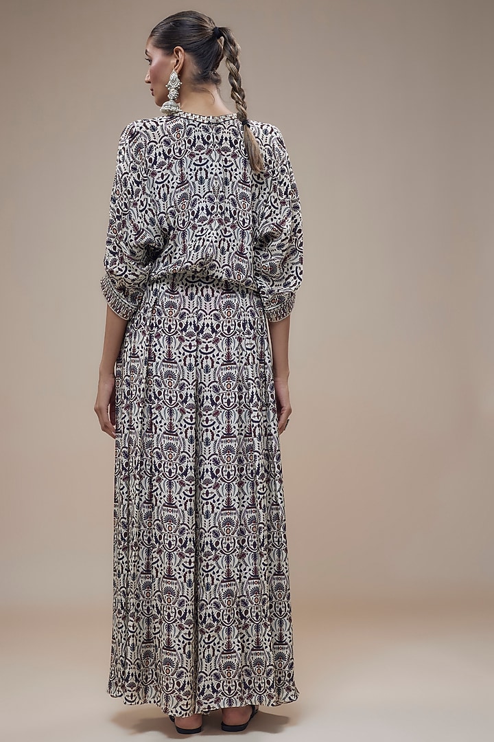 White Crepe Leaf Printed Jumpsuit by SVA BY SONAM & PARAS MODI at Pernia's Pop Up Shop