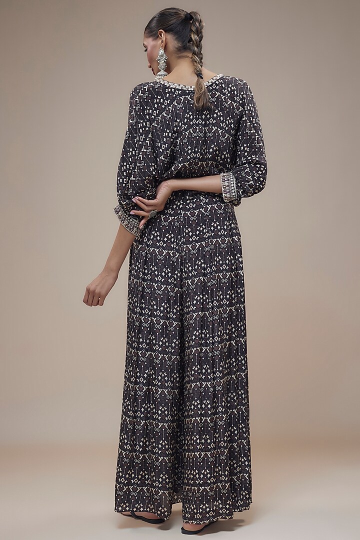 Black Crepe Geometric Printed Jumpsuit by SVA BY SONAM & PARAS MODI at Pernia's Pop Up Shop