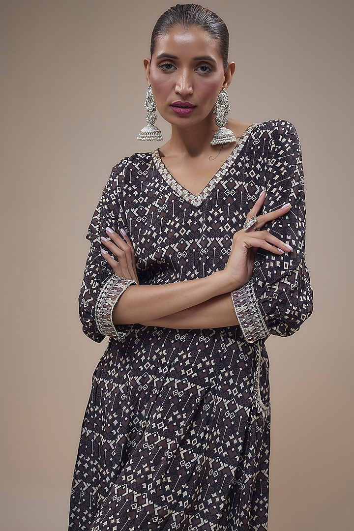 Black Crepe Geometric Printed Jumpsuit by SVA BY SONAM & PARAS MODI at Pernia's Pop Up Shop