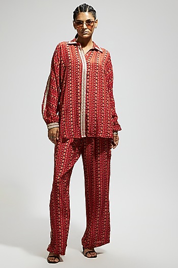 Orange Crepe Printed & Embellished Co-Ord Set by SVA BY SONAM & PARAS MODI at Pernia's Pop Up Shop