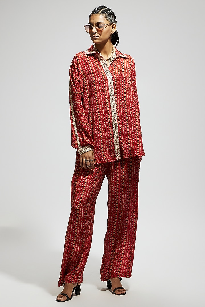 Orange Crepe Printed & Embellished Co-Ord Set by SVA BY SONAM & PARAS MODI at Pernia's Pop Up Shop