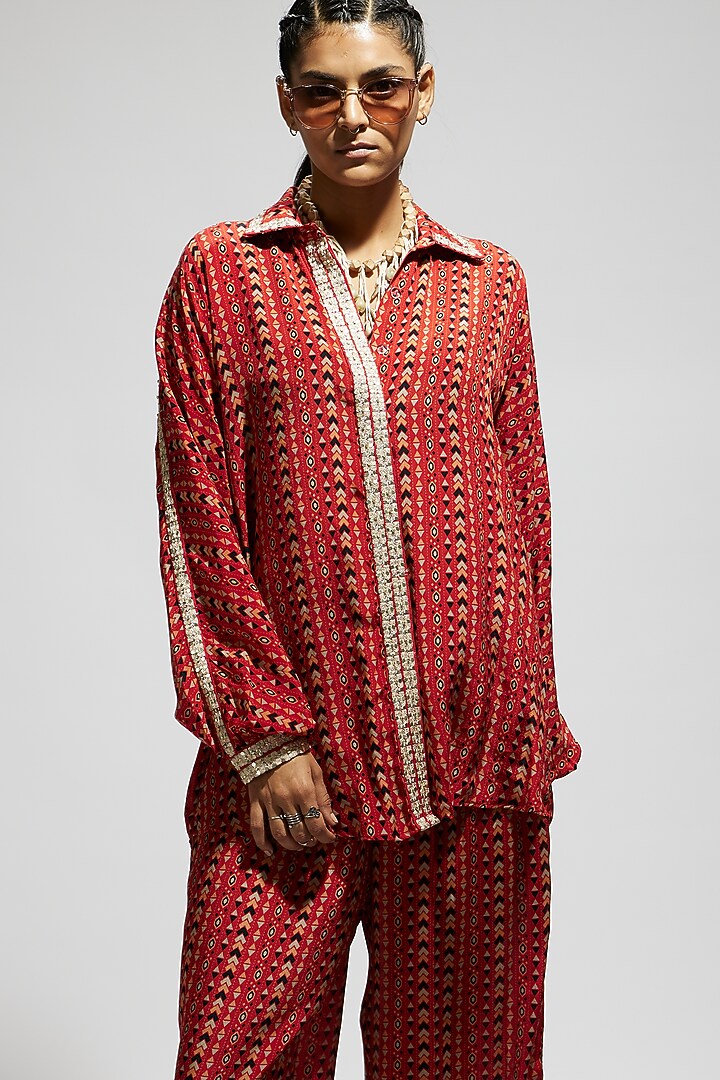 Orange Crepe Printed & Embellished Co-Ord Set by SVA BY SONAM & PARAS MODI at Pernia's Pop Up Shop