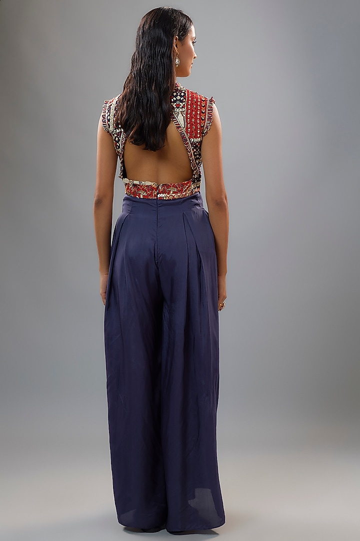 Blue Silk Patchwork Jumpsuit by SVA BY SONAM & PARAS MODI at Pernia's Pop Up Shop