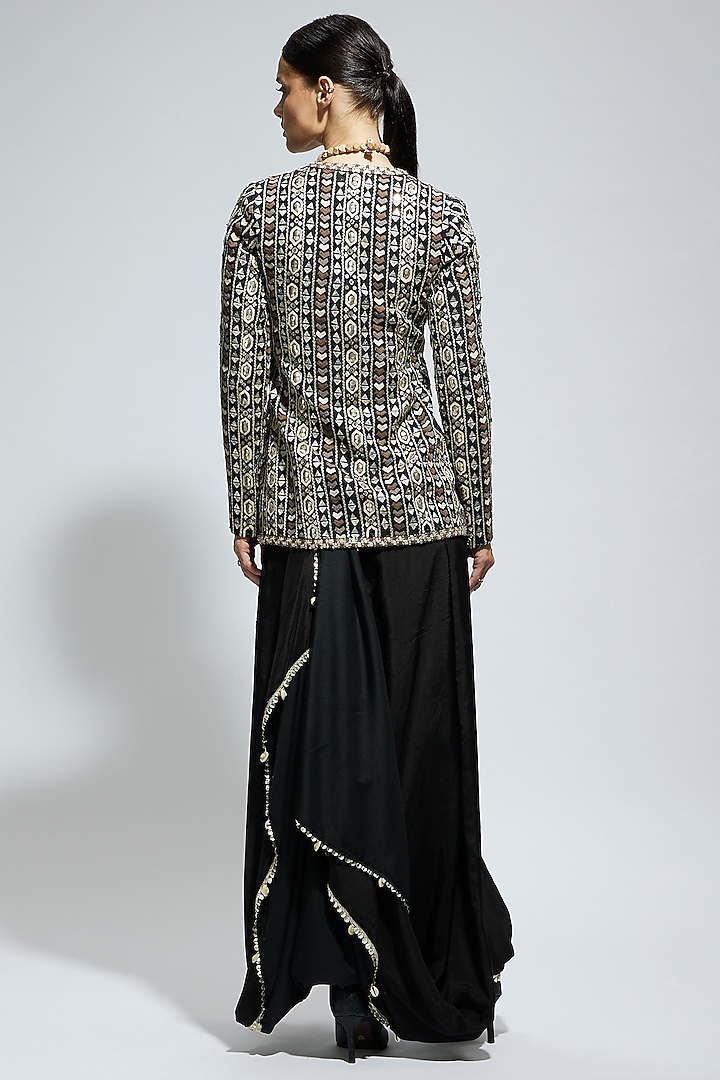 Black Silk Embellished Jacket Set by SVA BY SONAM & PARAS MODI at Pernia's Pop Up Shop