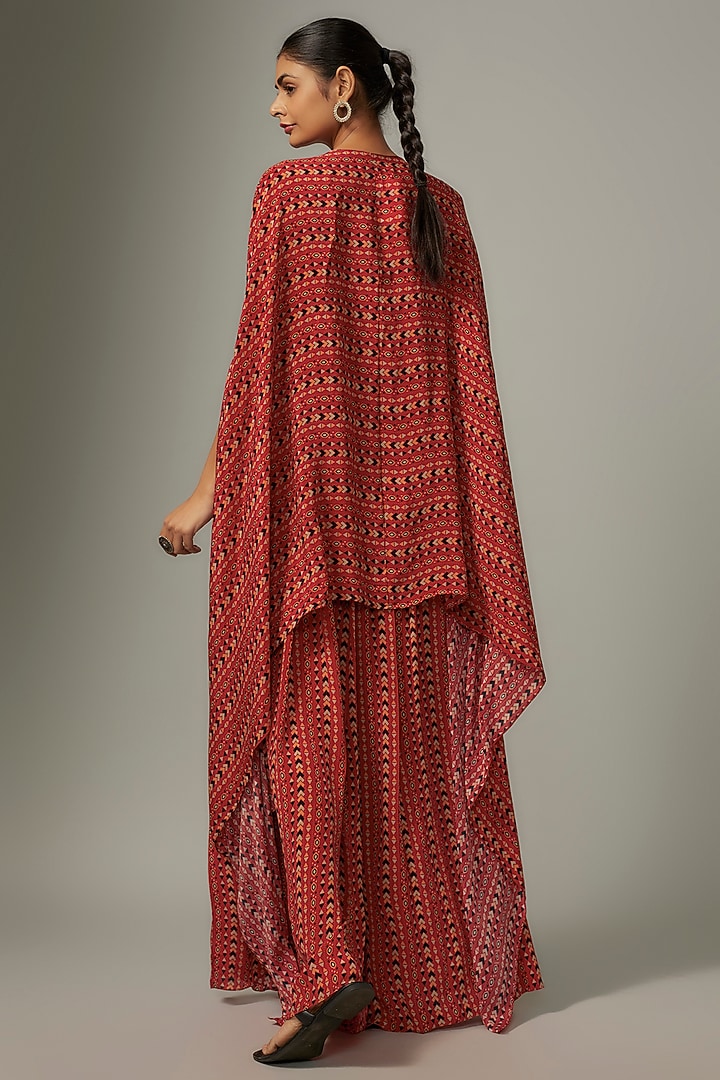 Orange Crepe Boho Geo Printed Cape Set by SVA BY SONAM & PARAS MODI at Pernia's Pop Up Shop