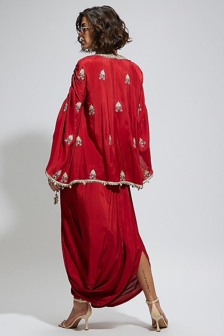 Orange Silk Draped Skirt Set by SVA BY SONAM & PARAS MODI at Pernia's Pop Up Shop