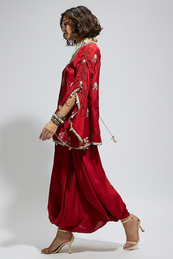 Orange Silk Draped Skirt Set by SVA BY SONAM & PARAS MODI at Pernia's Pop Up Shop