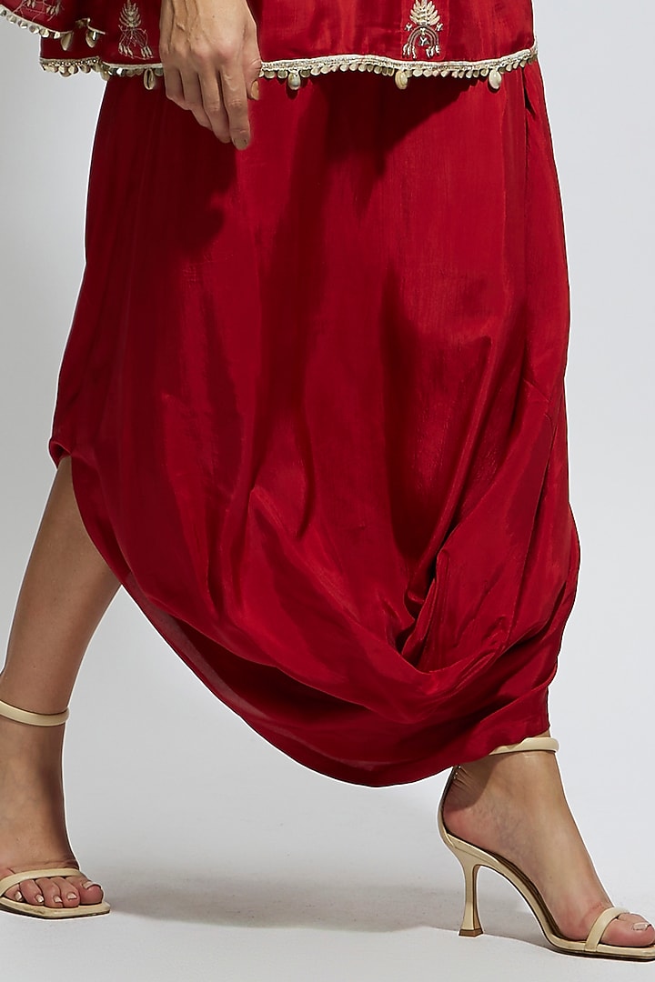 Orange Silk Draped Skirt Set by SVA BY SONAM & PARAS MODI at Pernia's Pop Up Shop