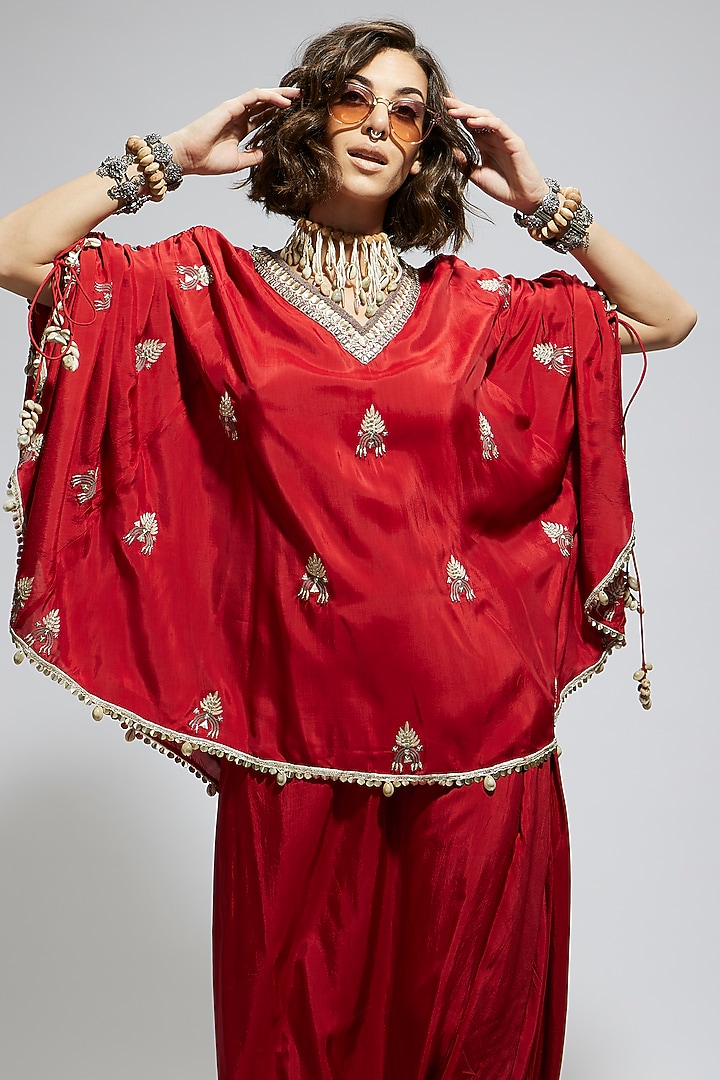 Orange Silk Draped Skirt Set by SVA BY SONAM & PARAS MODI at Pernia's Pop Up Shop
