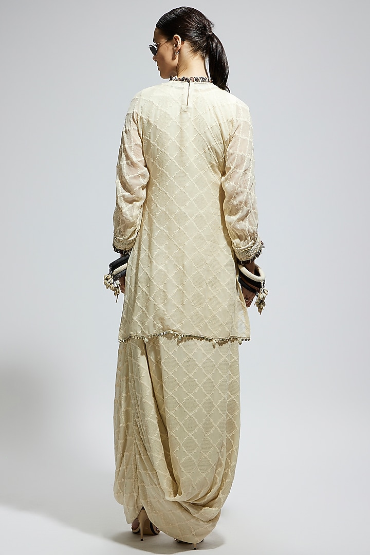 Ivory Silk Aztec Embroidered Tunic Set by SVA BY SONAM & PARAS MODI at Pernia's Pop Up Shop