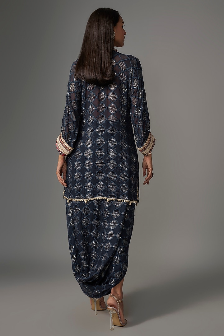 Blue Silk Embroidered Tunic Set by Sva By Sonam & Paras Modi at Pernia's Pop Up Shop