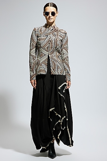 Black Crepe Embellished Jacket Set by SVA BY SONAM & PARAS MODI at Pernia's Pop Up Shop