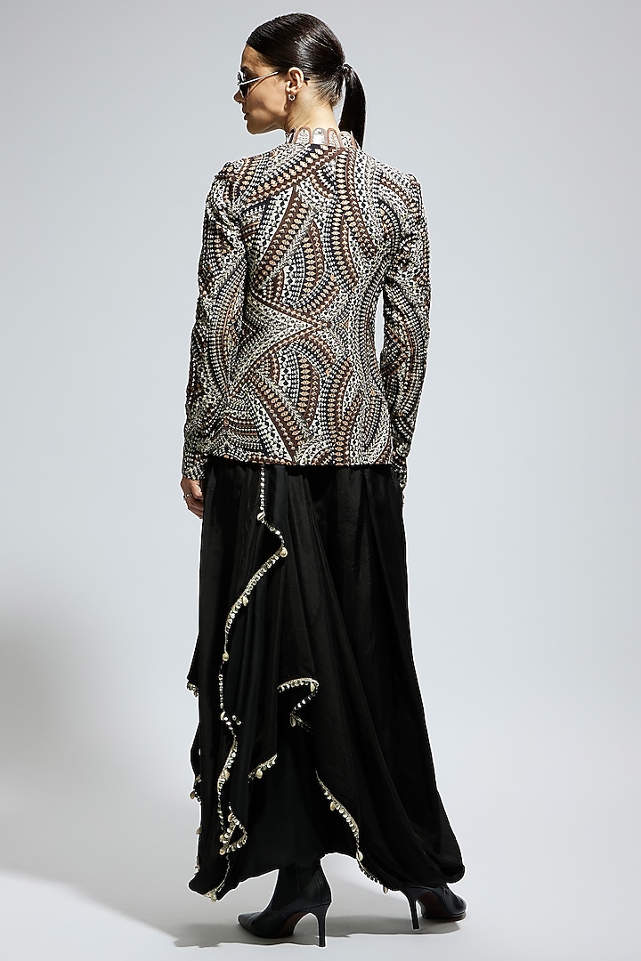 Black Crepe Embellished Jacket Set by SVA BY SONAM & PARAS MODI at Pernia's Pop Up Shop