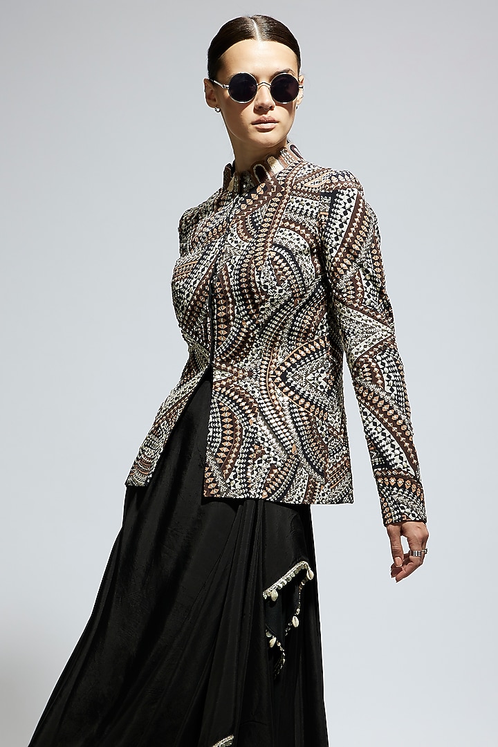 Black Crepe Embellished Jacket Set by SVA BY SONAM & PARAS MODI at Pernia's Pop Up Shop