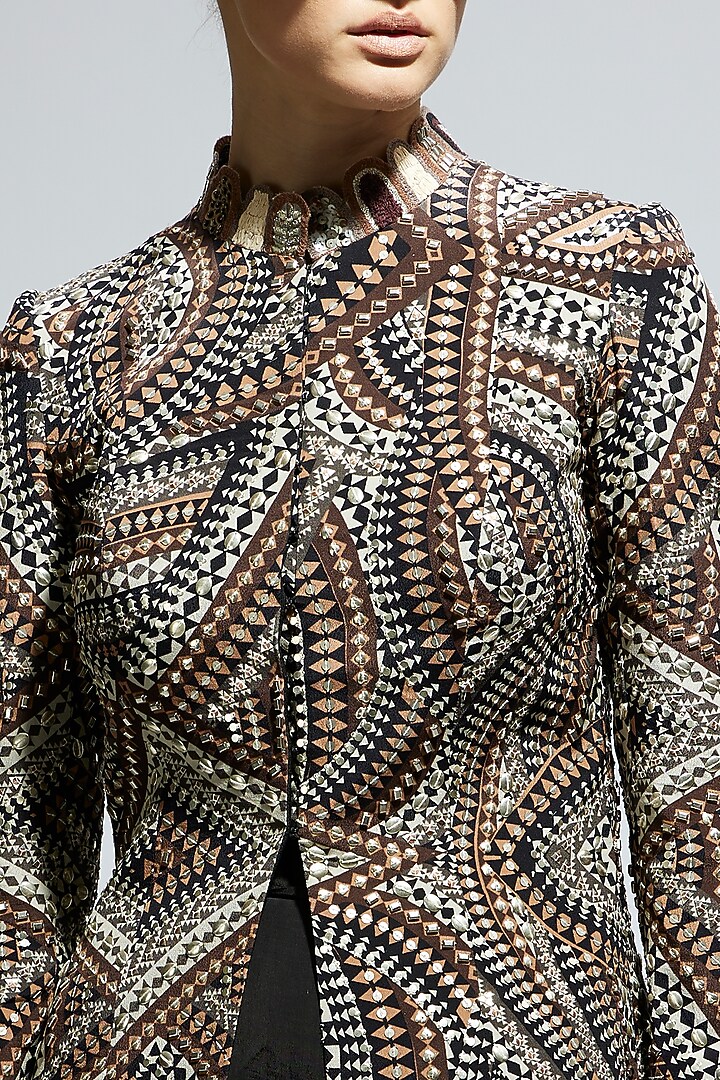 Black Crepe Embellished Jacket Set by SVA BY SONAM & PARAS MODI at Pernia's Pop Up Shop