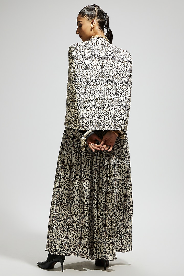 White Crepe Jaal Embellished Cape Jacket Set by SVA BY SONAM & PARAS MODI at Pernia's Pop Up Shop