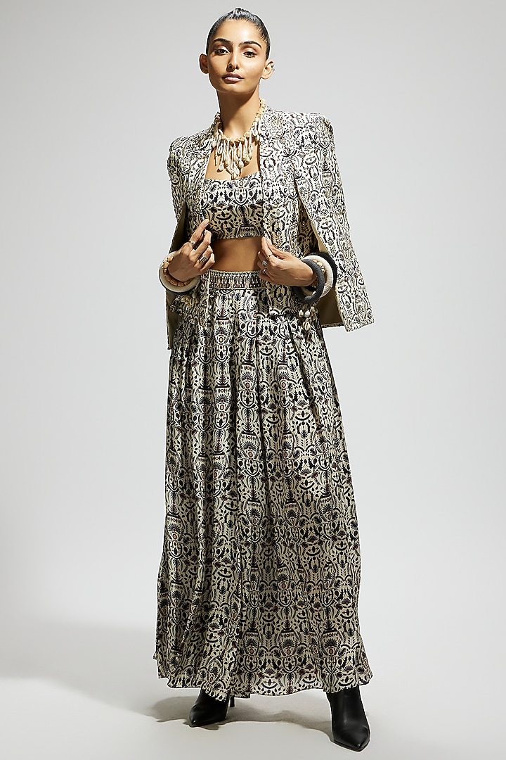 White Crepe Jaal Embellished Cape Jacket Set by SVA BY SONAM & PARAS MODI at Pernia's Pop Up Shop