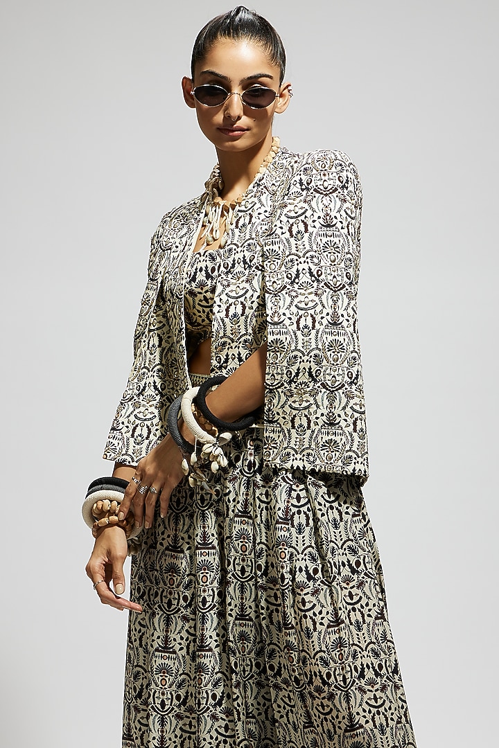 White Crepe Jaal Embellished Cape Jacket Set by SVA BY SONAM & PARAS MODI at Pernia's Pop Up Shop