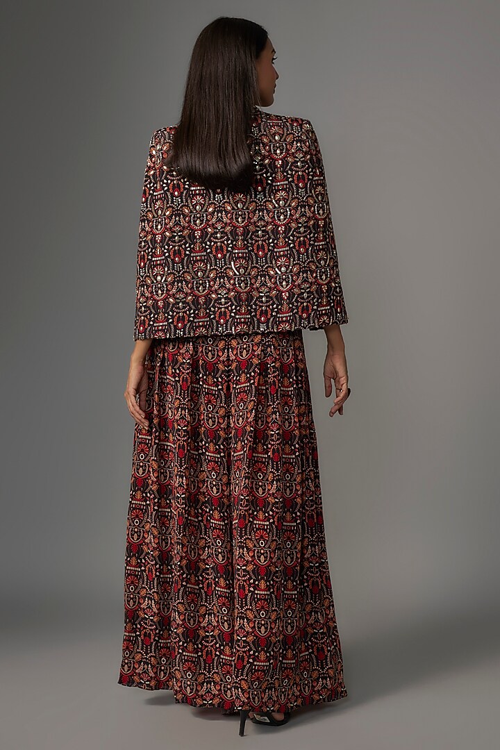 Black Crepe Jaal Printed Jacket Set by Sva By Sonam & Paras Modi at Pernia's Pop Up Shop