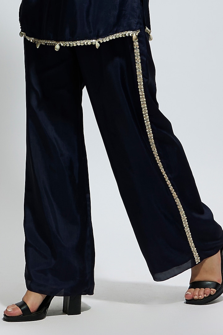Blue Crepe Thread Embellished Tunic Set by SVA BY SONAM & PARAS MODI at Pernia's Pop Up Shop