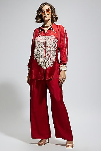 Orange Silk Embellished Co-Ord Set by SVA BY SONAM & PARAS MODI at Pernia's Pop Up Shop