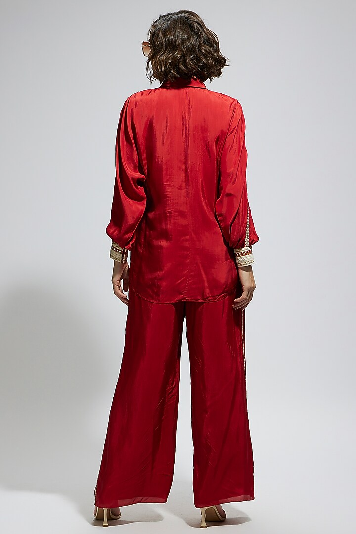 Orange Silk Embellished Co-Ord Set by SVA BY SONAM & PARAS MODI at Pernia's Pop Up Shop
