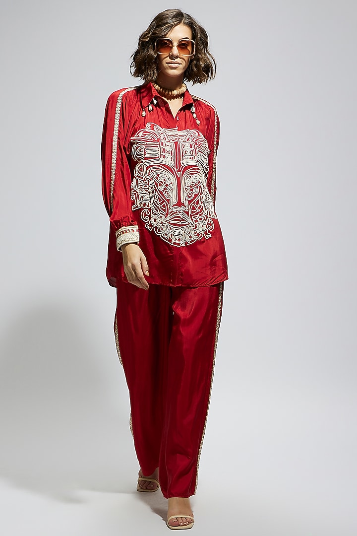 Orange Silk Embellished Co-Ord Set by SVA BY SONAM & PARAS MODI at Pernia's Pop Up Shop