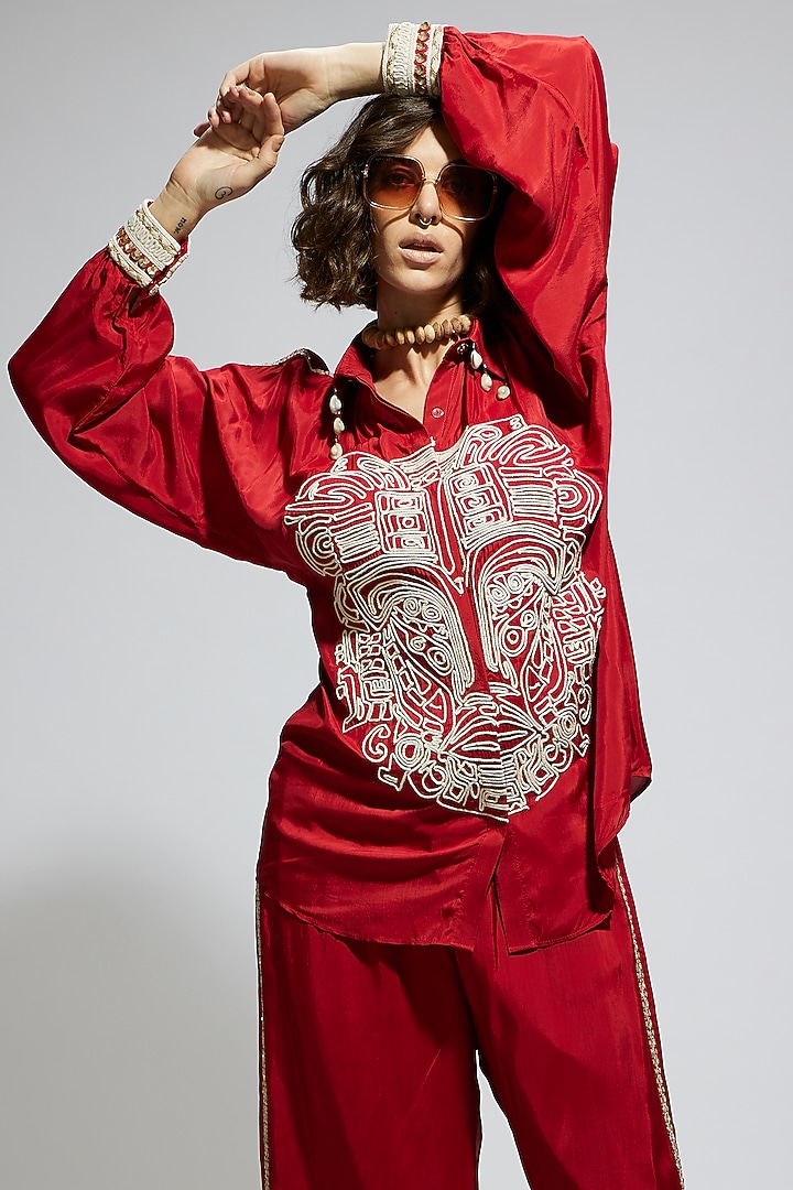 Orange Silk Embellished Co-Ord Set by SVA BY SONAM & PARAS MODI at Pernia's Pop Up Shop